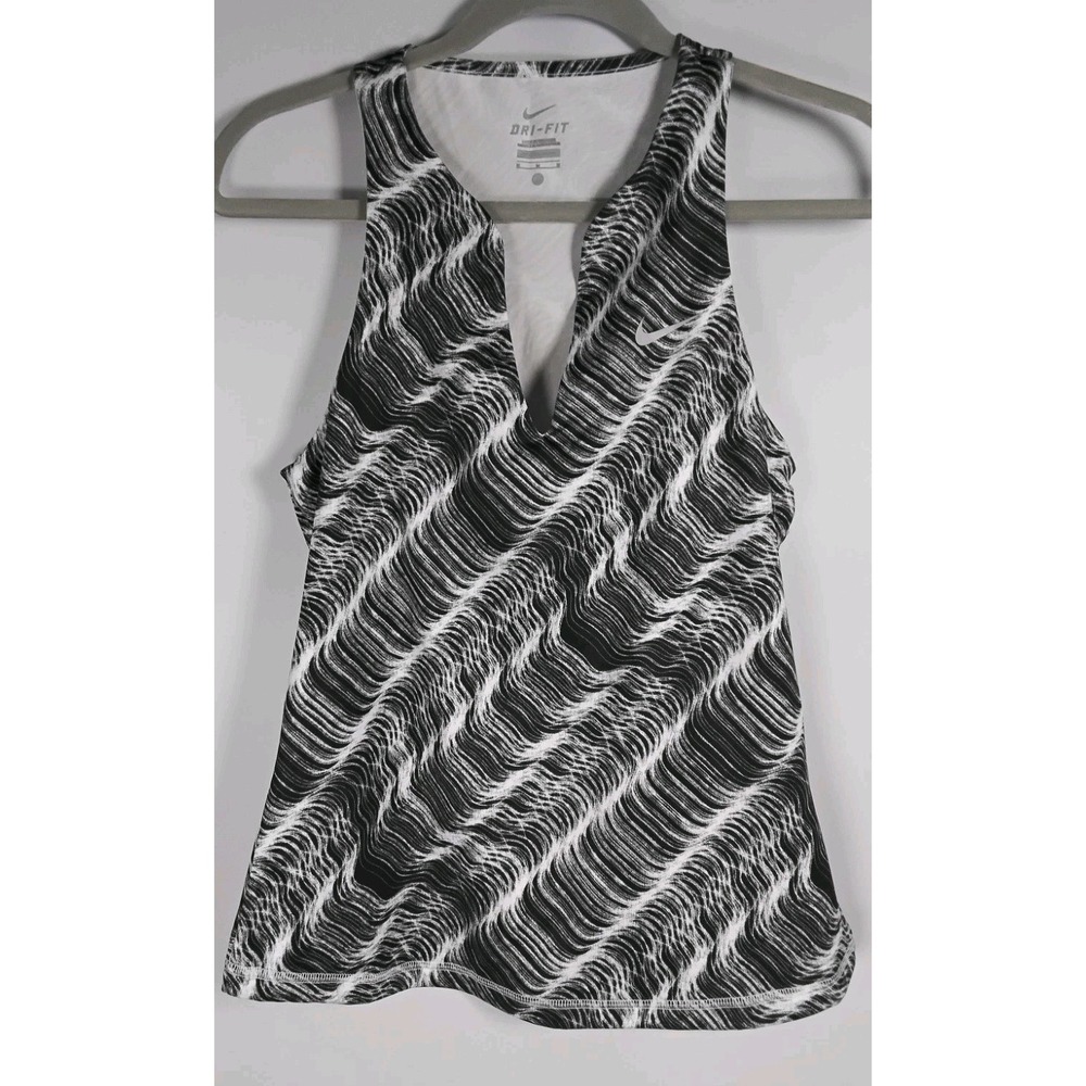 NIKE DRI FIT Activewear Womens Size Medium Top Sleeveless Racer Back Black White